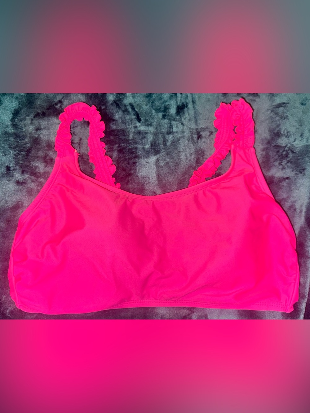 Women's Ruffled Strap Bikini Top in Bright Pink